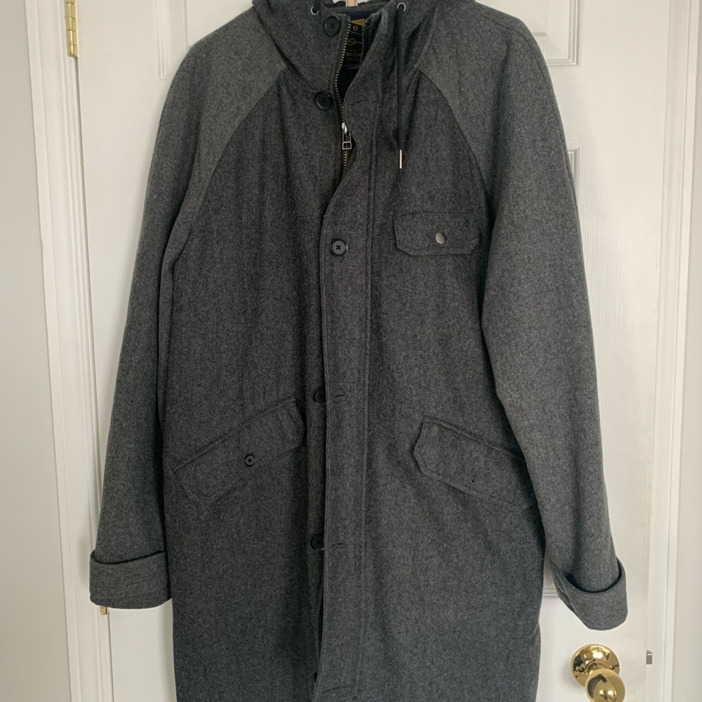 Mens grey spring/ fall coat with hood